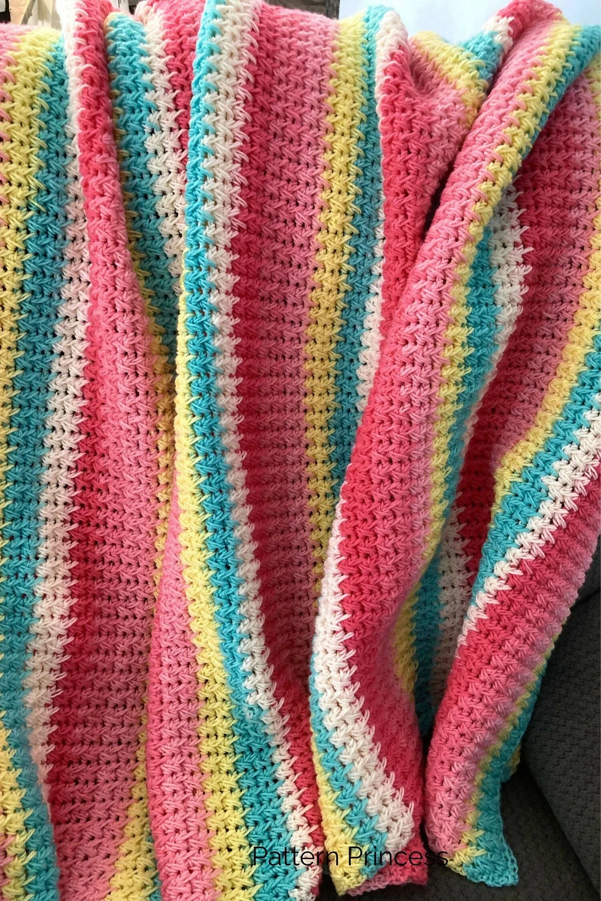 Bright Pastel Textured Crochet Throw Blanket (Crochet)