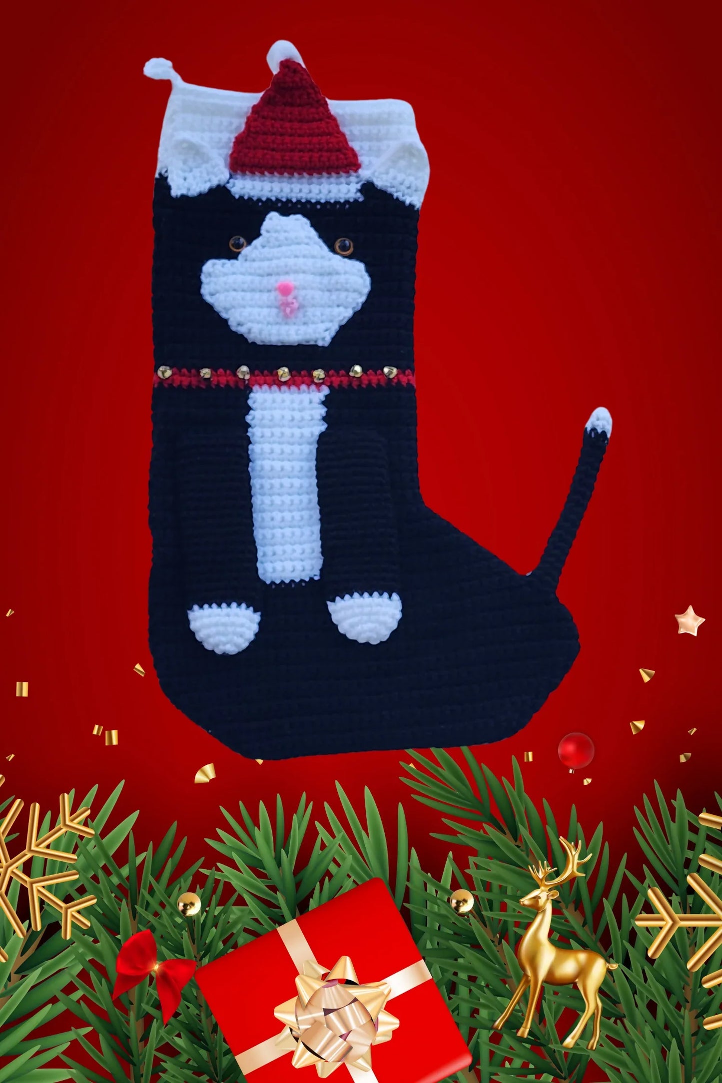 Tuxedo Cat Christmas Stocking (Crochet)