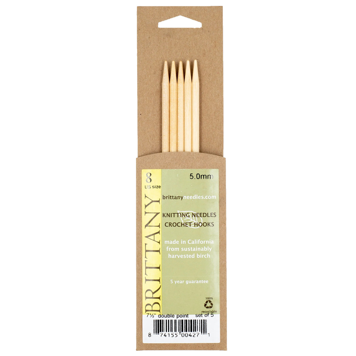 Brittany Birchwood Double Pointed Knitting Needles 7.5" (Sizes 3 to 17)