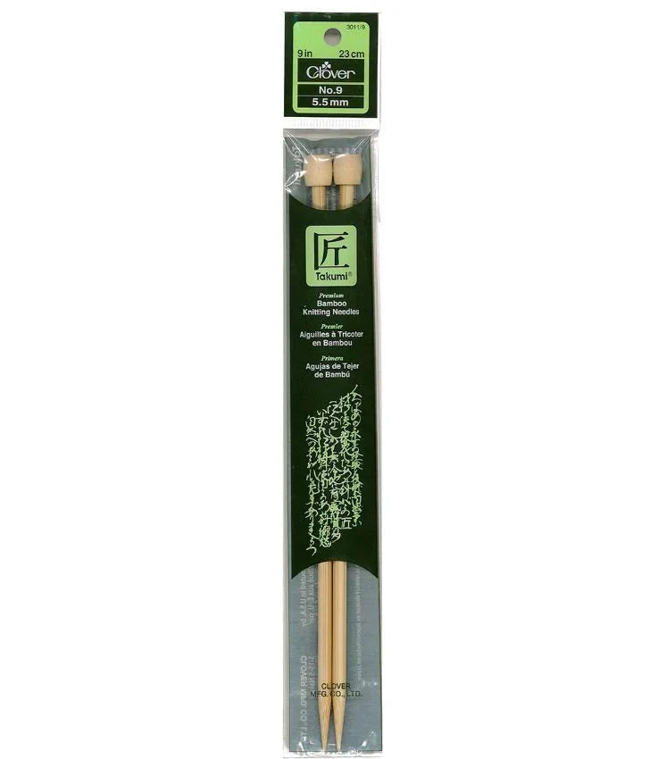 Clover Bamboo Knitting Needles 9" (Sizes 3 to 15)