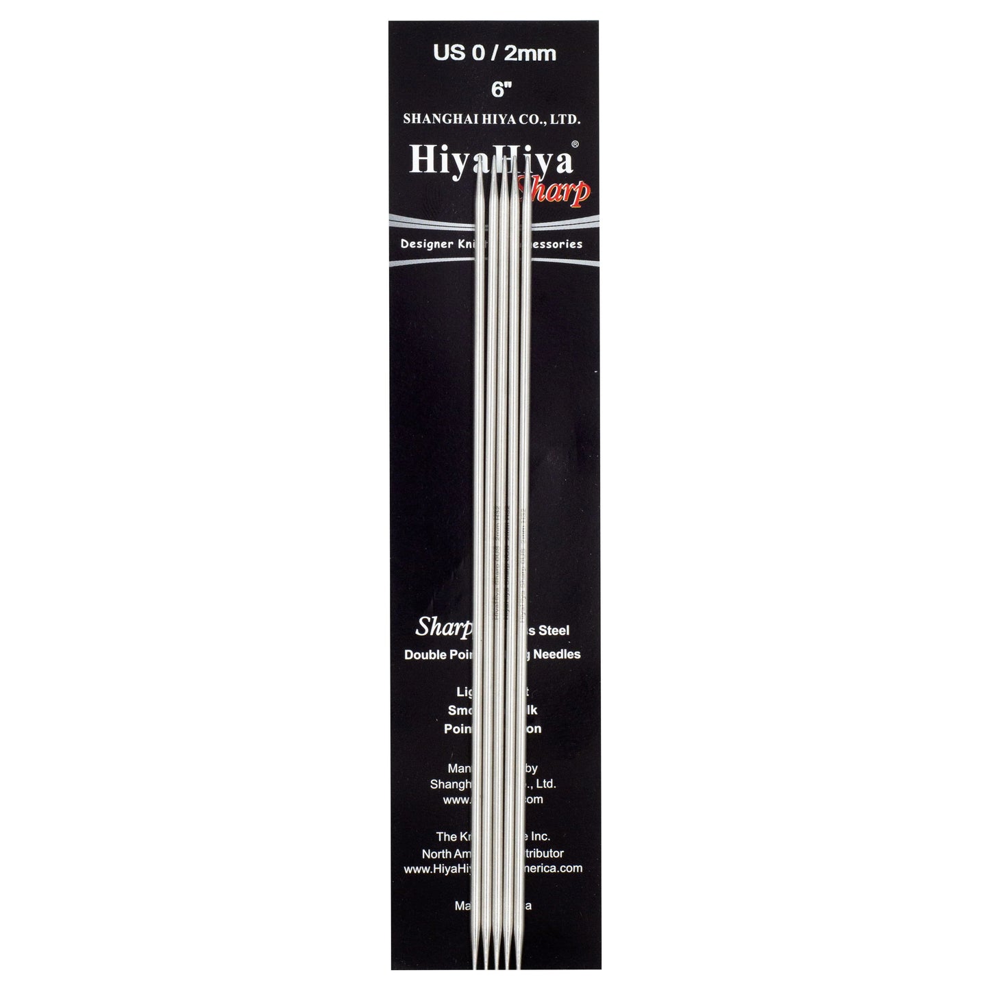 HiyaHiya Stainless Steel Double Point Needles 6" (Sizes 0 to 10)