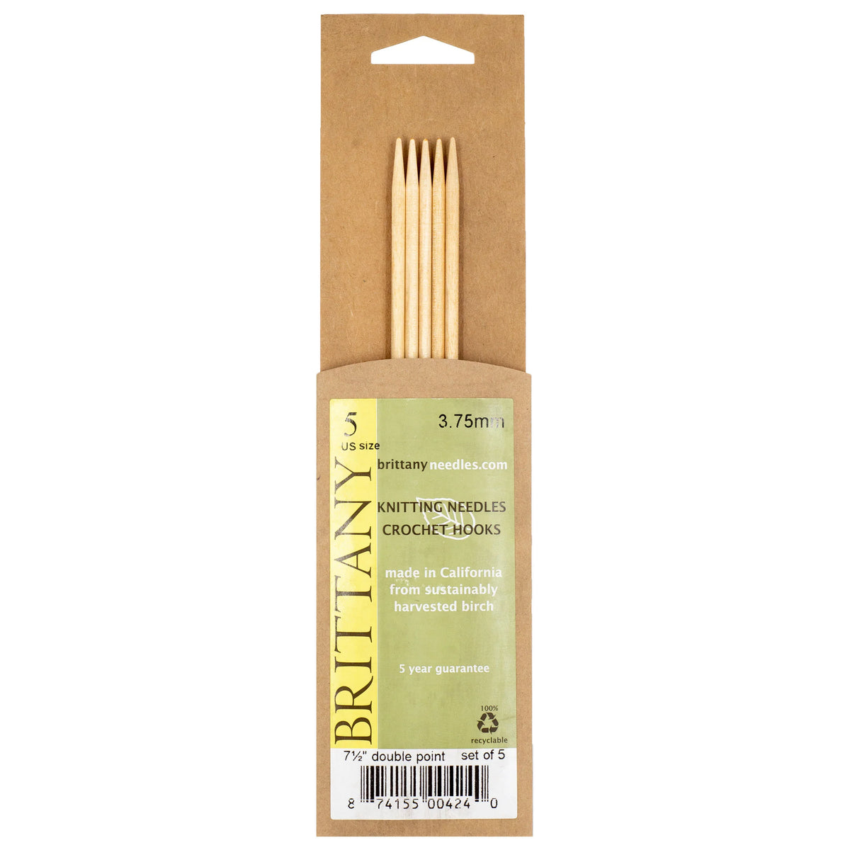 Brittany Birchwood Double Pointed Knitting Needles 7.5" (Sizes 3 to 17)