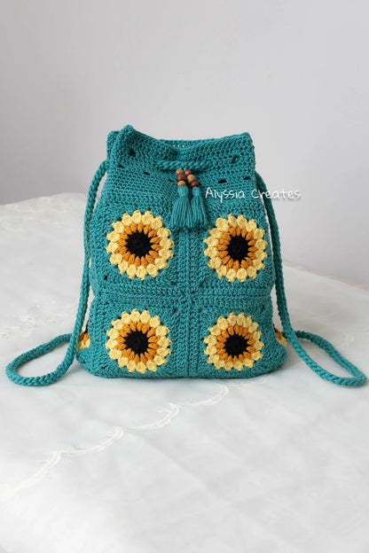 Sunflower Drawstring Backpack (Crochet)