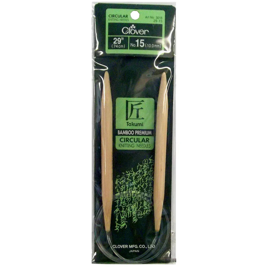 Clover Bamboo Circular Knitting Needles 29" (Sizes 3 to 15)