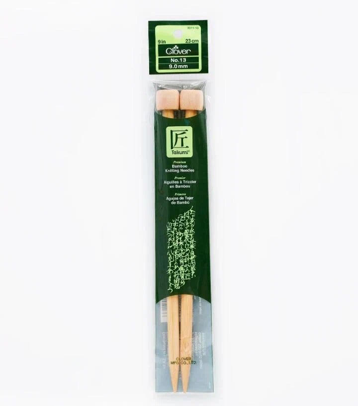 Clover Bamboo Knitting Needles 9" (Sizes 3 to 15)