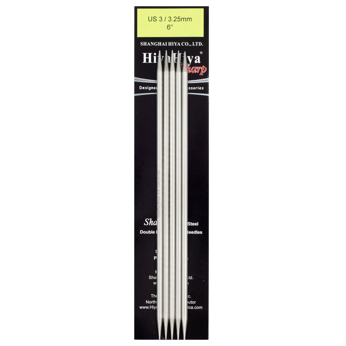HiyaHiya Stainless Steel Double Point Needles 6" (Sizes 0 to 10)