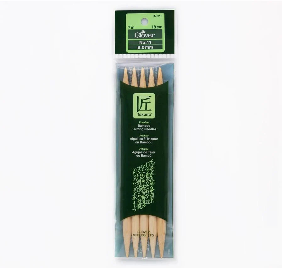 Clover Bamboo Needles Double Pointed 7" (Sizes 0 to 15)