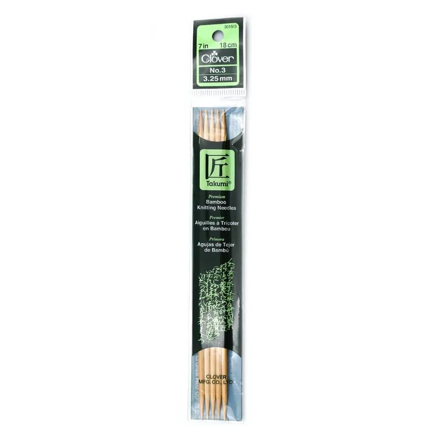 Clover Bamboo Needles Double Pointed 7" (Sizes 0 to 15)