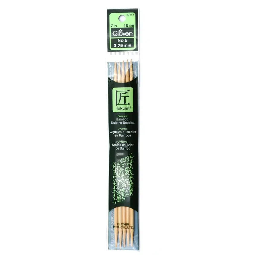 Clover Bamboo Needles Double Pointed 7" (Sizes 0 to 15)