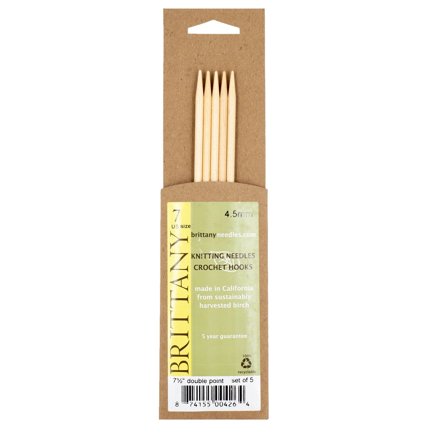 Brittany Birchwood Double Pointed Knitting Needles 7.5" (Sizes 3 to 17)
