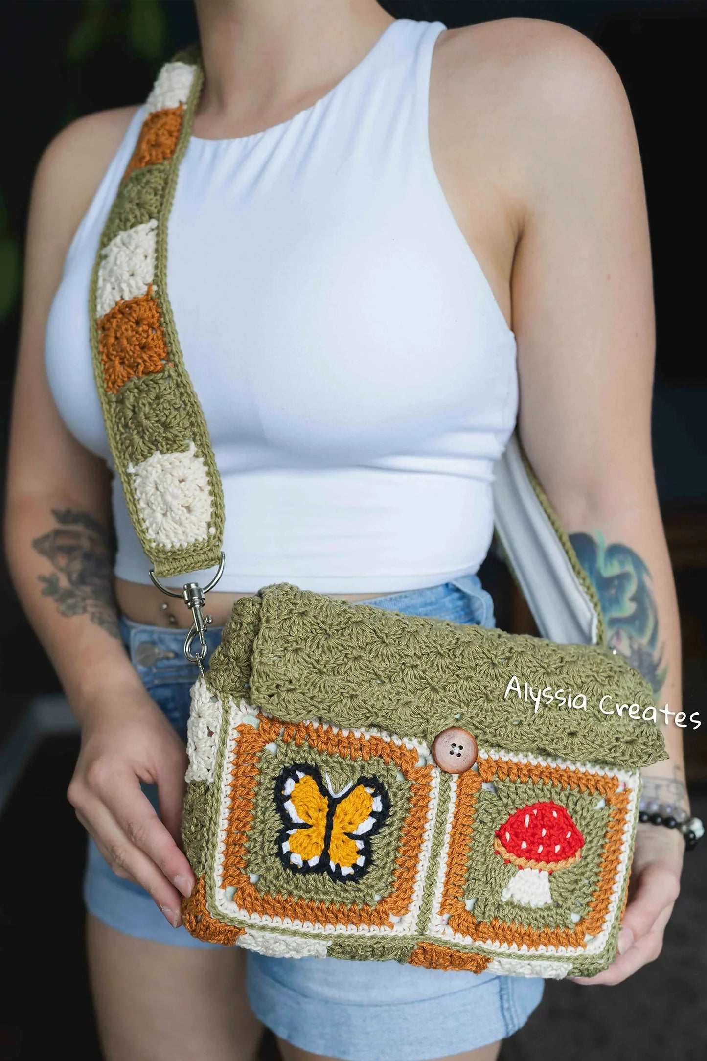 Butterfly and Mushroom Book Sleeve Bag (Crochet)