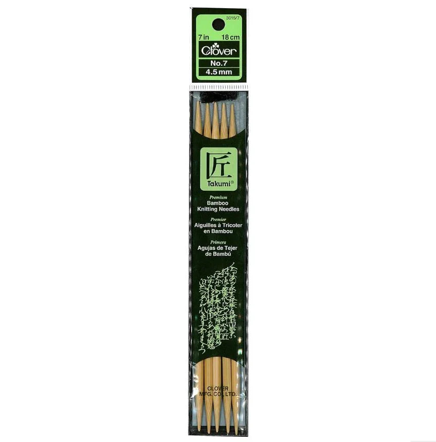 Clover Bamboo Needles Double Pointed 7" (Sizes 0 to 15)