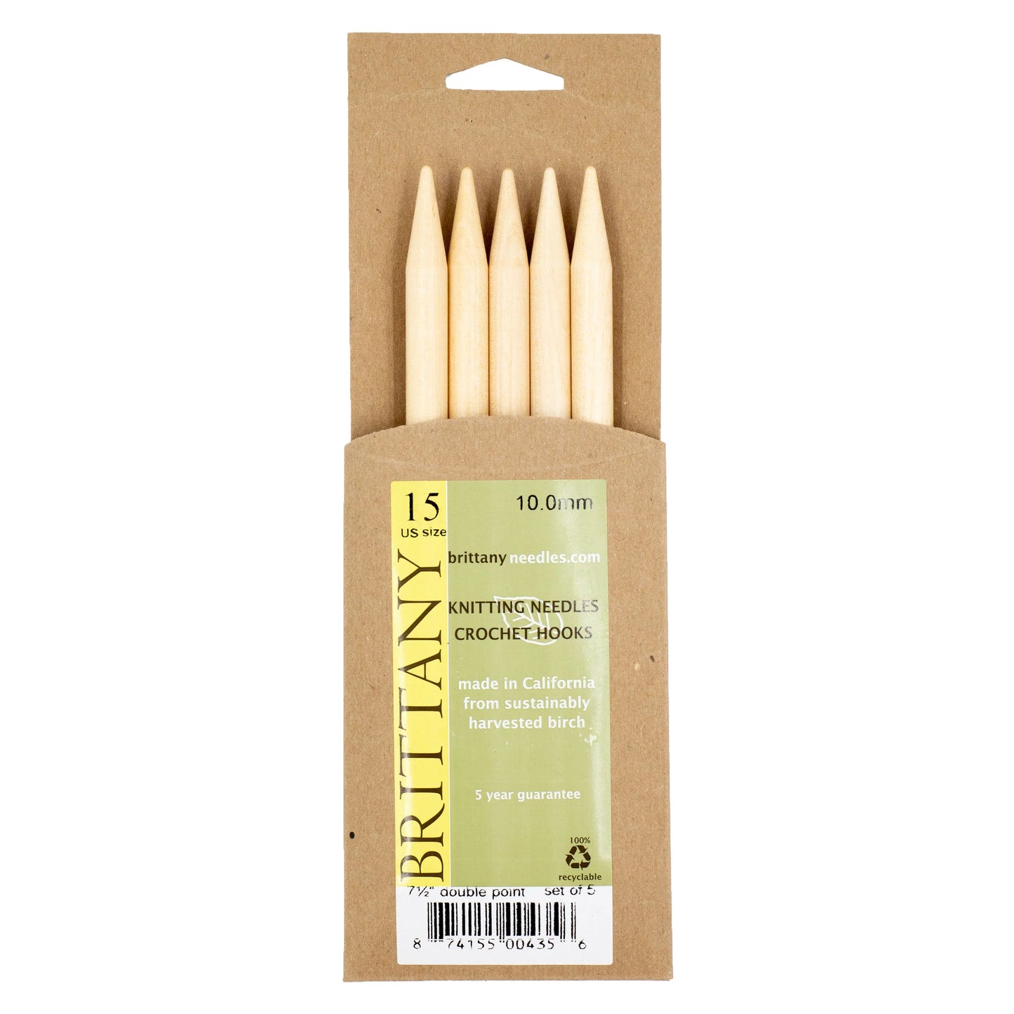 Brittany Birchwood Double Pointed Knitting Needles 7.5" (Sizes 3 to 17)