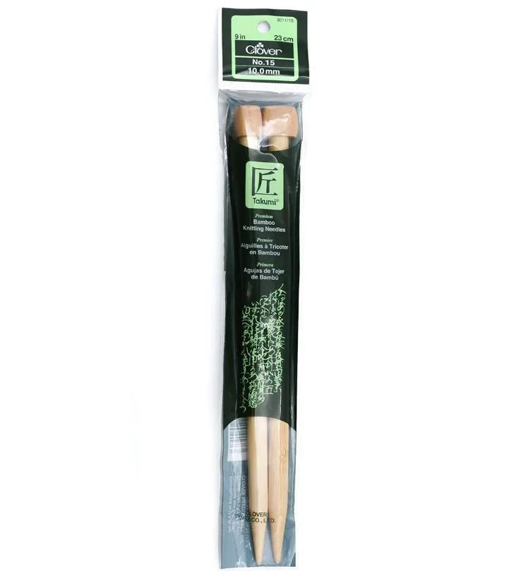 Clover Bamboo Knitting Needles 9" (Sizes 3 to 15)