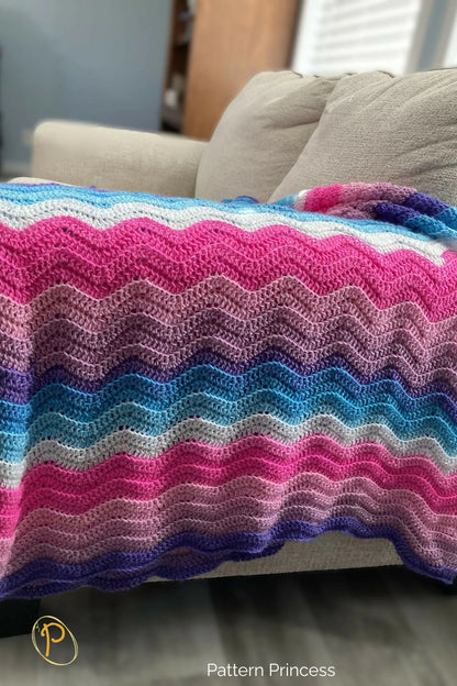 Wavy Ripple Blanket: Berry Bliss Throw (Crochet)