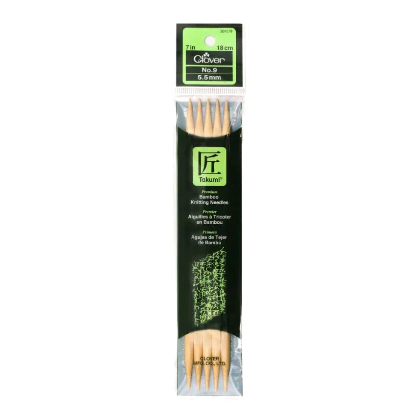 Clover Bamboo Needles Double Pointed 7" (Sizes 0 to 15)