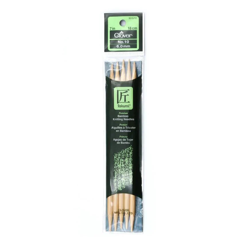 Clover Bamboo Needles Double Pointed 7" (Sizes 0 to 15)