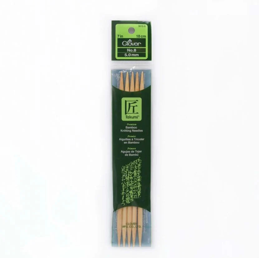 Clover Bamboo Needles Double Pointed 7" (Sizes 0 to 15)